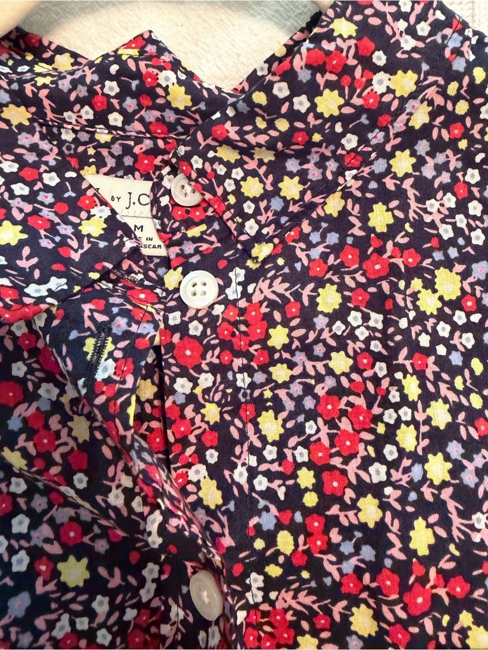 J. Crew Factory Navy Floral Button-Front Shirt Cotton Size Medium
